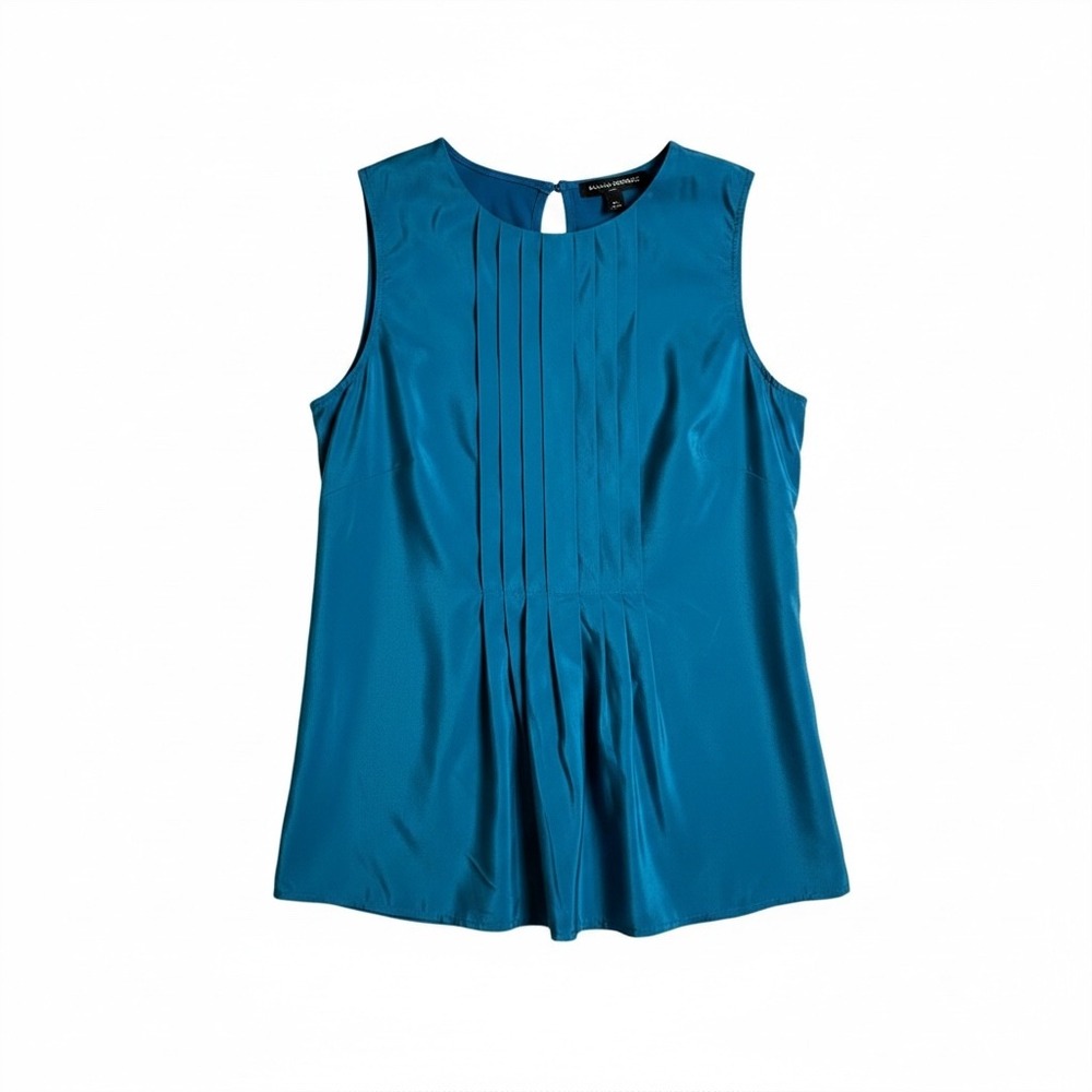 Banana Republic Womens XS Teal Blue Pleated Front Mixed Media Sleeveless Blouse - Picture 1 of 8